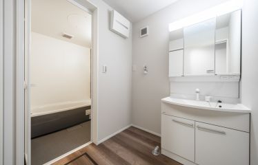 水まわりを1階にまとめた、使い勝手の良い洗面スペース。