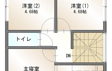 【間取りプラン】子ども部屋には備え付けのワーキングスペースを設置。綺麗に整頓ができ、趣味や勉強が捗ります。