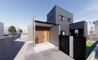 玄関はナチュラルな木目調のドアを採用し、温かみをプラス。